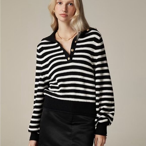 NWT J.Crew Ribbed Cotton Button-collar Sweater in Stripe - Picture 5 of 7